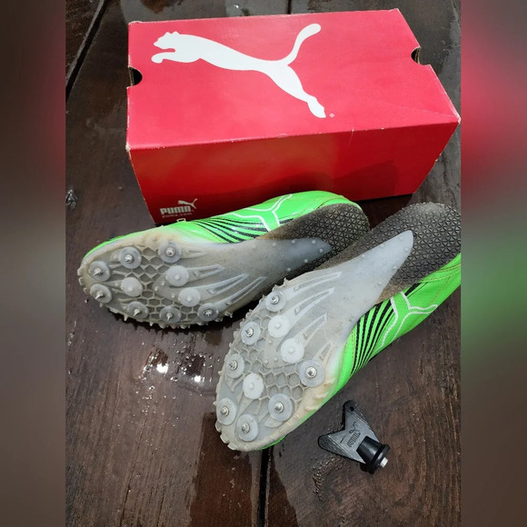 🎉HP🏃♂️ Puma Track Men's 8 1/2 shoes w/ spikes/spike tool/& box, bright green - Picture 3 of 9